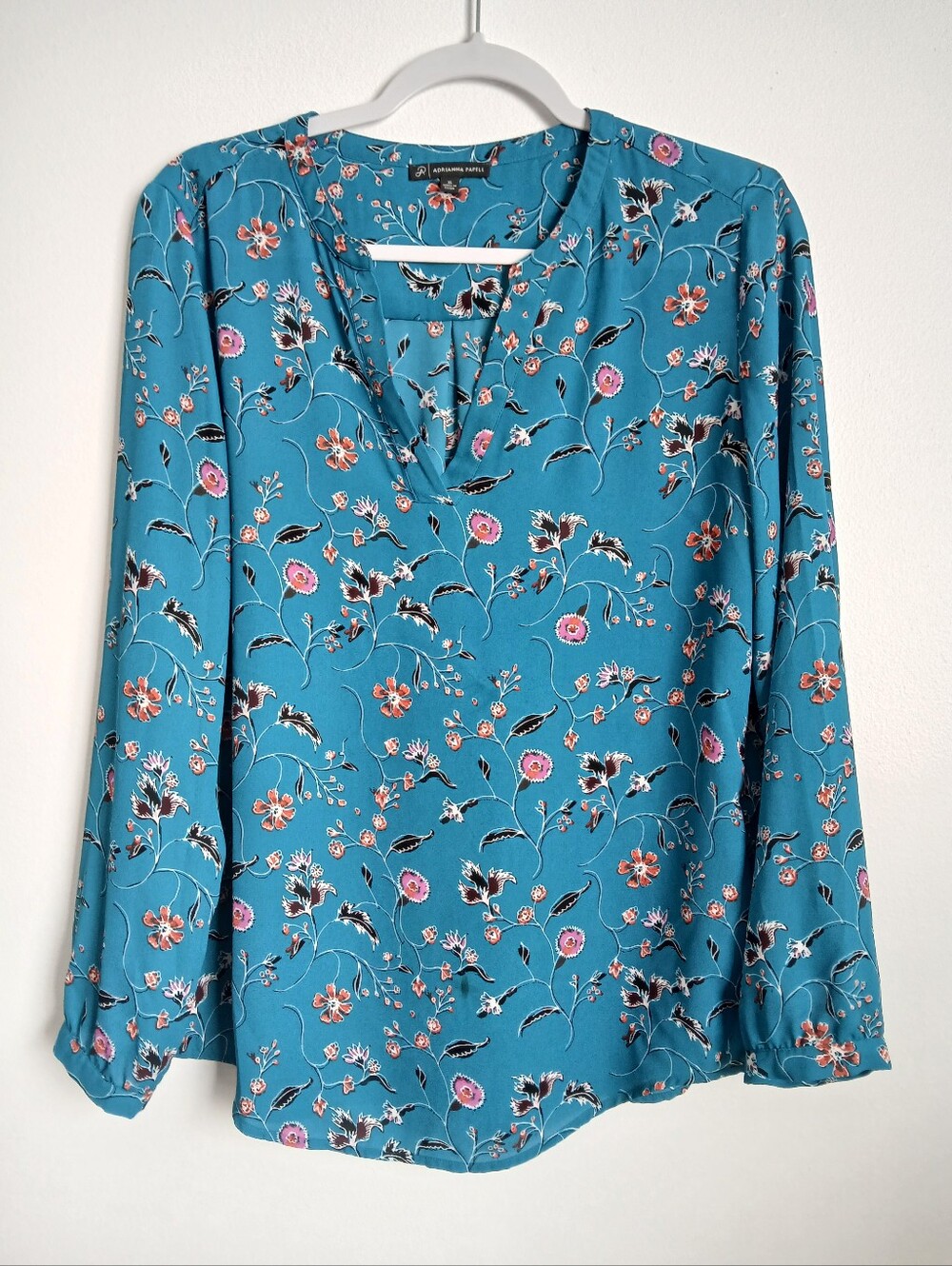 Adrianna Papell Blouse Blue Floral Size XL